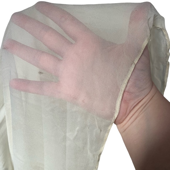 Vintage Velvet Chiffon Long Sleeve Maxi Dress Floral Applique Blue White - Picture 14 of 16